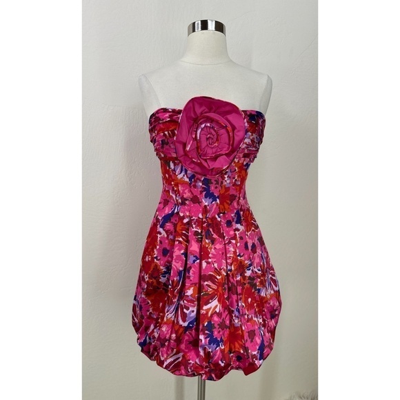 BCBGMaxAria Floral Bubble Strapless Mini Dress - Picture 1 of 11
